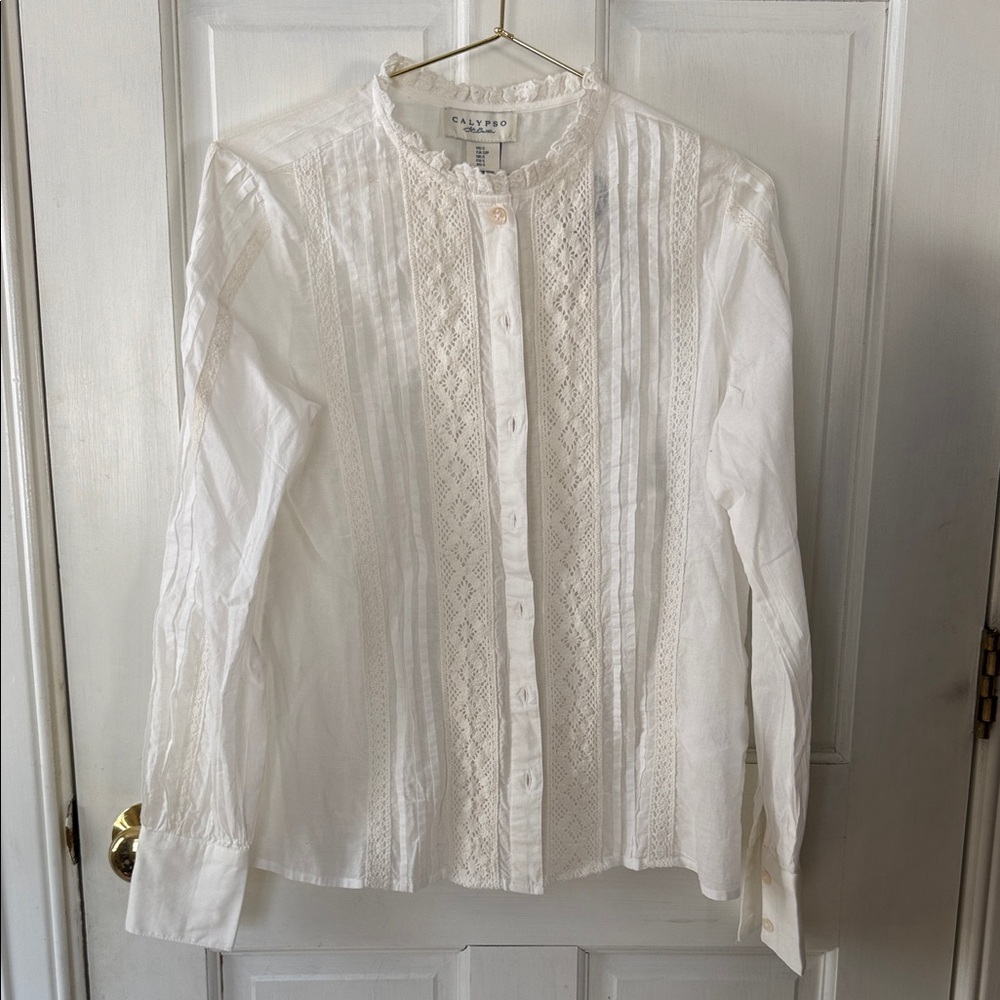 Calypso White Lace Button-Up Blouse